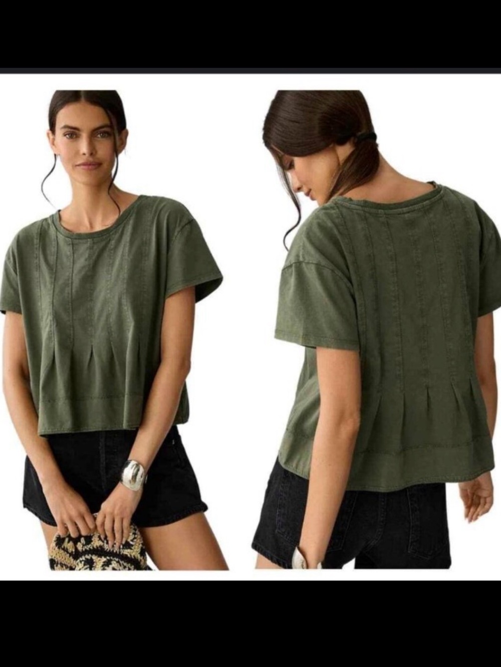 Anthropologie PILCRO Pleated Swing Tee In Green
